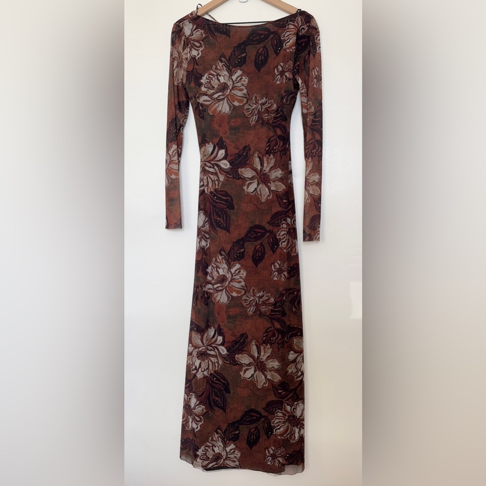 ZARA 5039/397 090 PRINTED TULLE DRESS size large light brown - Picture 2 of 14